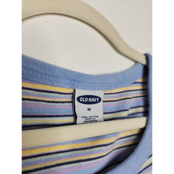 Vintage Old Navy y2k Stripe Stretch Midi Dress Womens Pastels Medium Coastal - Picture 5 of 6